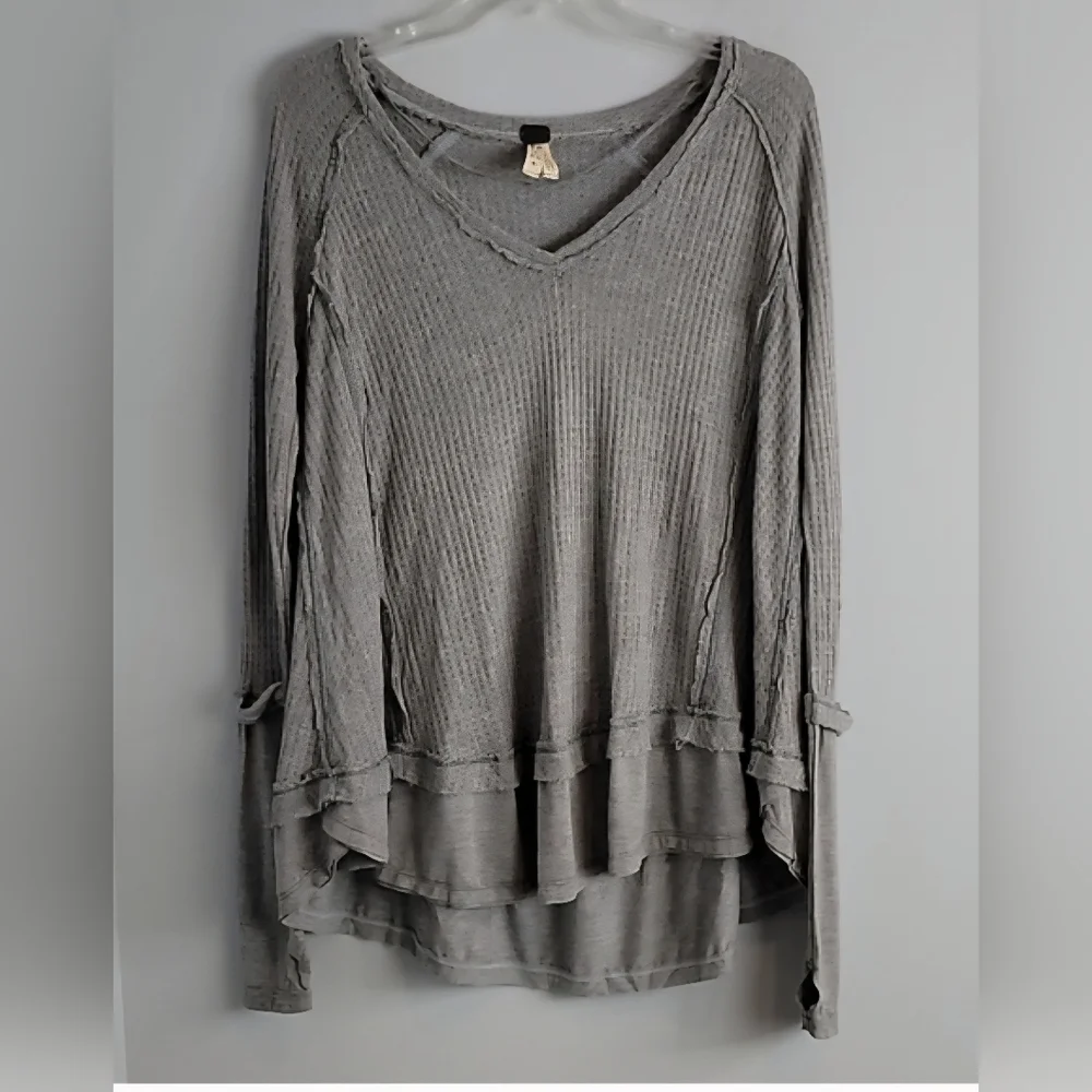 Free People Waffle We the Free Laguna Thermal Gray Swing Top XS